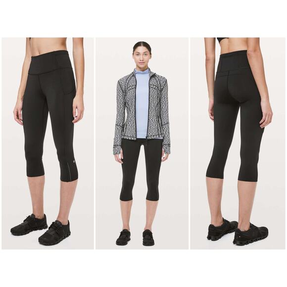 Lululemon Fast & Free Crop II *Nulux 19" Black Size 2 Run Gym Workout - Picture 1 of 8